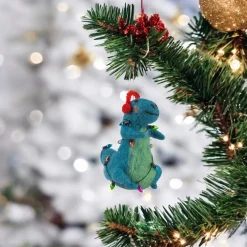 Felt Dinosaur Wrapped in Christmas Lights Ornament< Outlet