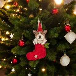 Felt Dog in Stocking Ornament< Outlet