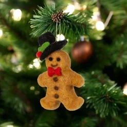 Felt Gingerbread Man with Black Hat Ornament< Hot