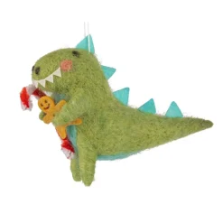 Felt Green Dinosaur with Candy Cane Ornament< Sale