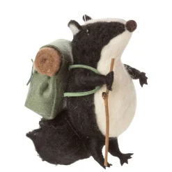 Felt Hiking Badger Ornament with Walking Stick and Backpack< Fashion