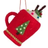Felt Hot Chocolate Mug Ornament with Christmas Tree Design< Hot