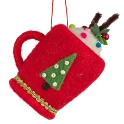 Felt Hot Chocolate Mug Ornament with Christmas Tree Design< Hot