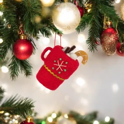 Felt Hot Chocolate Mug Ornament with Snowflake Design< New