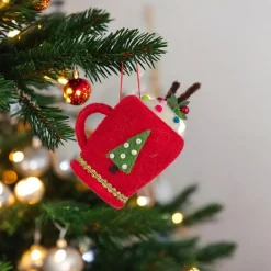 Felt Hot Chocolate Mug Ornament with Christmas Tree Design< Hot