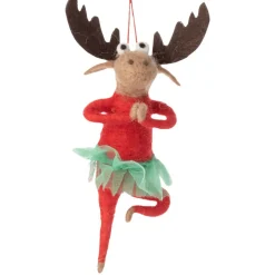 Felt Moose Yoga Pose Ornament in Red Top< Best