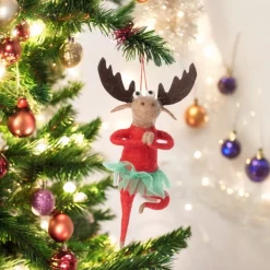 Felt Moose Yoga Pose Ornament in Red Top< Best