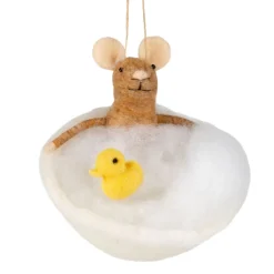 Felt Mouse in Bubble Bath with Yellow Duck Ornament< Outlet
