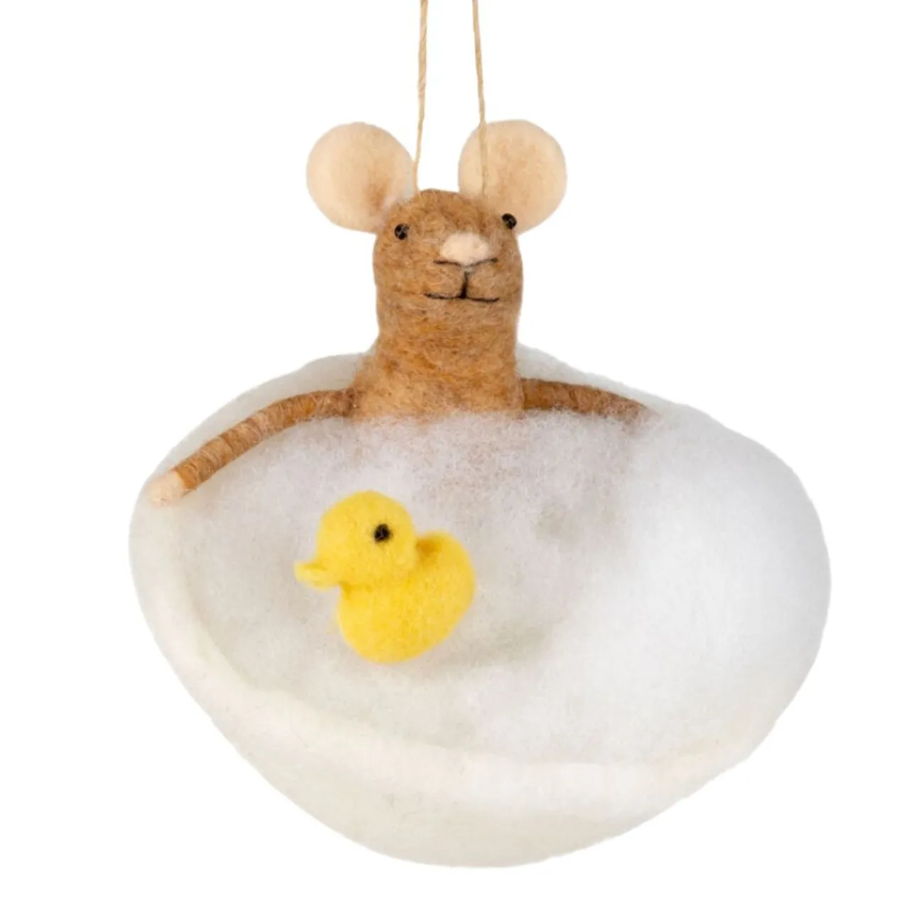 Felt Mouse in Bubble Bath with Yellow Duck Ornament< Outlet