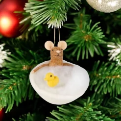 Felt Mouse in Bubble Bath with Yellow Duck Ornament< Outlet