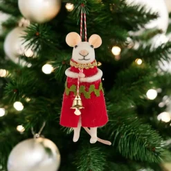 Felt Mouse Ornament with Bell and Red Coat< Outlet