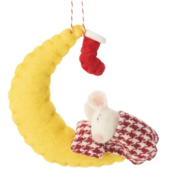 Felt Mouse Under Crescent Moon Ornament< New