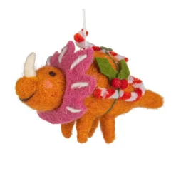 Felt Orange Dinosaur with Candy Canes Ornament< Online