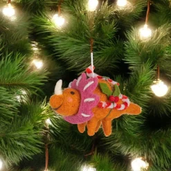 Felt Orange Dinosaur with Candy Canes Ornament< Online
