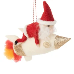 Felt Santa on Rocket Ornament< New