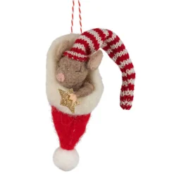 Felt Sleeping Mouse in Christmas Hat Ornament< Best