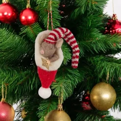 Felt Sleeping Mouse in Christmas Hat Ornament< Best