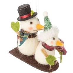 Felt Snowman Couple on Toboggan Ornament< Fashion