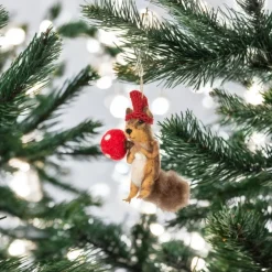 Felt Squirrel with Mushroom Ornament< New