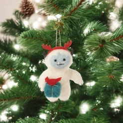 Felt Yeti Ornament with Red Antlers< Outlet