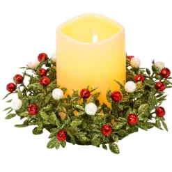 Festive Candle Ring with Red & White Berries - 8 Inch< Fashion