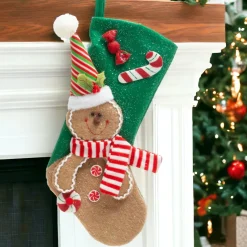 Festive Gingerbread Man Christmas Stocking with Red Scarf, 20-Inch< Discount