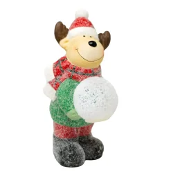Festive Moose with LED Snowball Figurine< Online
