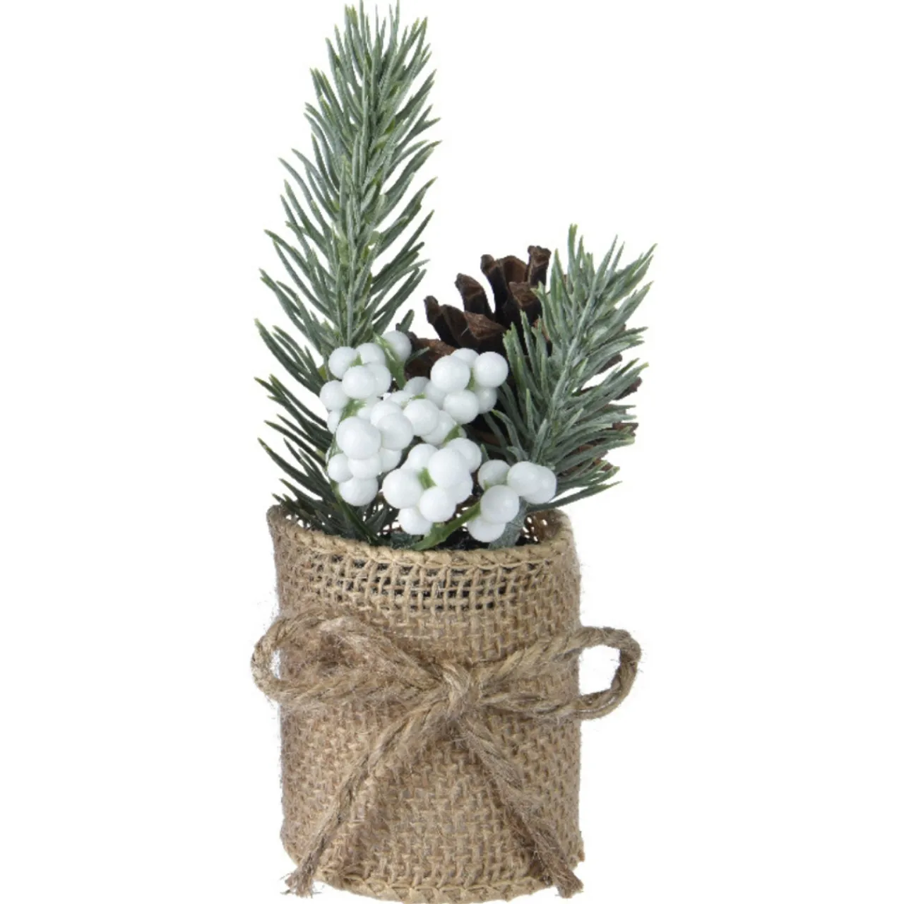 Festive Pine and White Berries In Burlap< Outlet