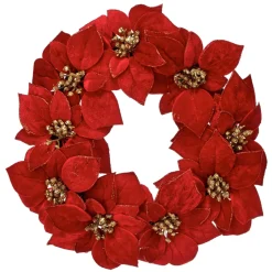 Festive Red And Gold Glitter Poinsettia Wreath< Online