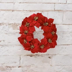 Festive Red And Gold Glitter Poinsettia Wreath< Online