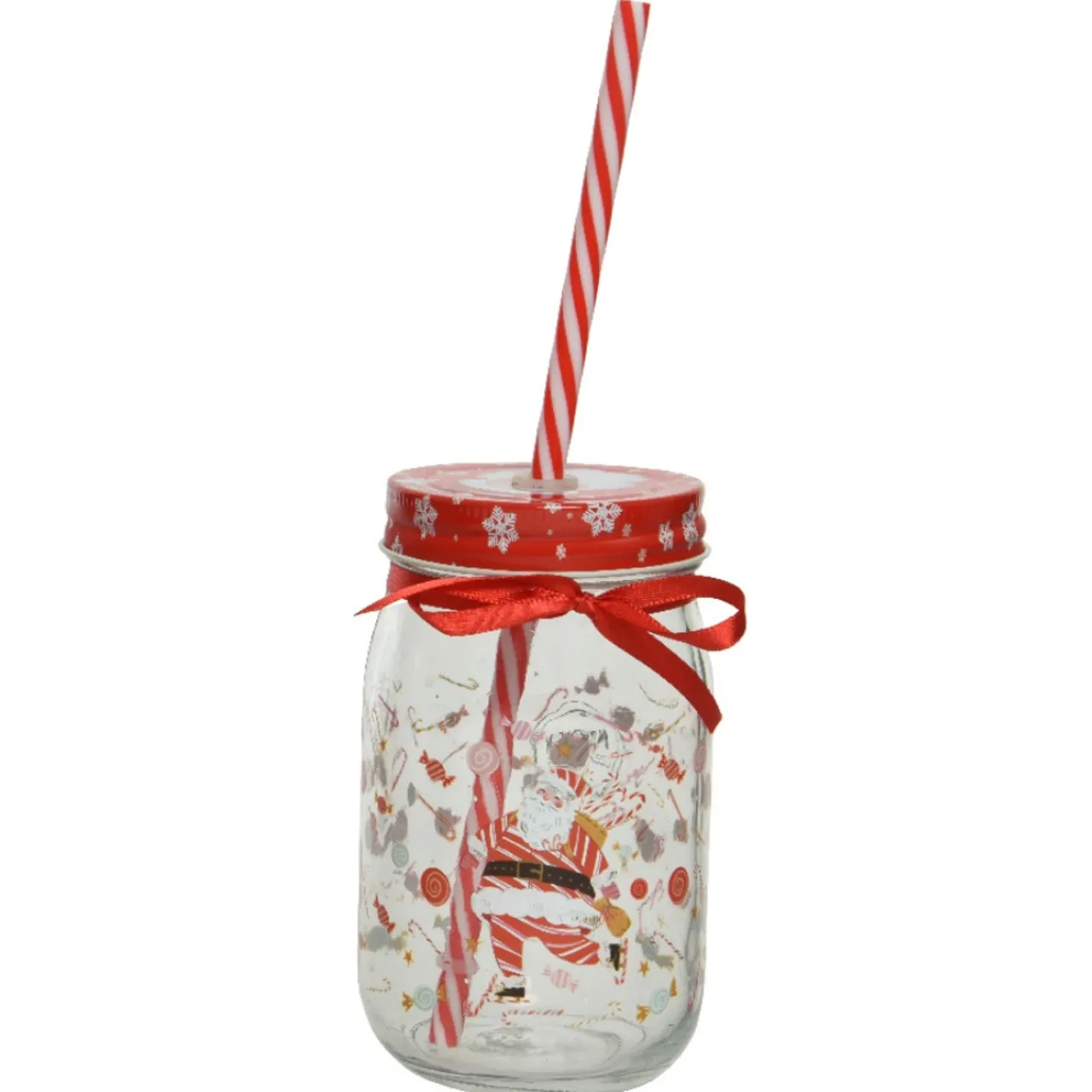 Festive Santa Mason Jar With Lid< New