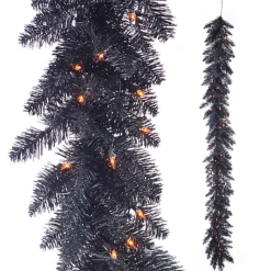 6 Foot Pre Lit Black Tinsel Garland< Hot
