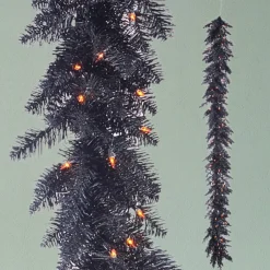 6 Foot Pre Lit Black Tinsel Garland< Hot