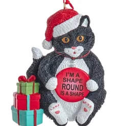 Funny Black Fat Cat Ornament "Round Is A Shape"<Kurt Adler Best