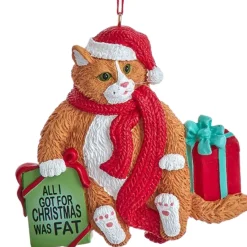 Funny Orange Fat Cat "All I Got For Christmas Was Fat" Ornament<Kurt Adler Clearance