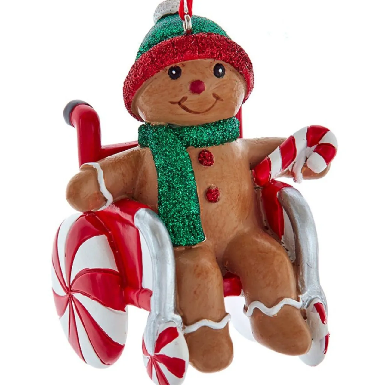 Gingerbread Kid with Peppermint Wheelchair Ornament<Kurt Adler Sale