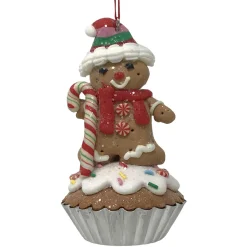Gingerbread Man Holding Candy Cane Cupcake Ornament - The Christmas Loft< Hot