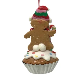 Gingerbread Man Holding Candy Cane Cupcake Ornament - The Christmas Loft< Hot