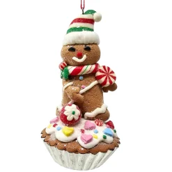 Gingerbread Man Holding Lollipop Cupcake Ornament - The Christmas Loft< Outlet