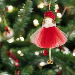 Girl in Red Tulle Dress and Beret Ornament< Fashion