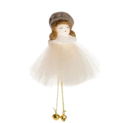 Girl in White Tulle Dress and Beret Ornament< Fashion
