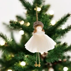 Girl in White Tulle Dress and Beret Ornament< Fashion