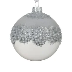Glass Ball with Silver Glittered Cluster Ornament< New