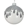 Glass Ball with Silver Glittered Tear Drops Ornament< Outlet