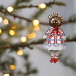 Glass Bear in Dress Ornament< Fashion