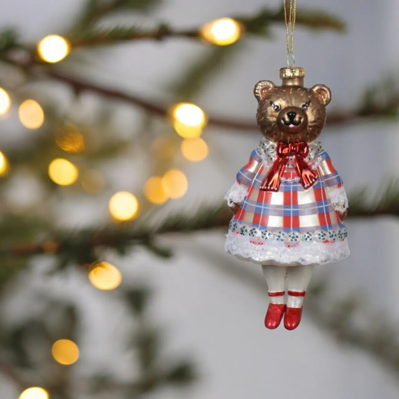 Glass Bear in Dress Ornament< Fashion
