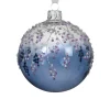 Glass Blue Glittered Floral Ornament< Fashion