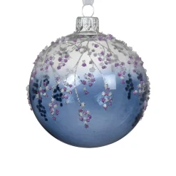 Glass Blue Glittered Floral Ornament< Fashion