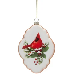 Glass Cardinal Oval Ornament - Festive Decor< Clearance