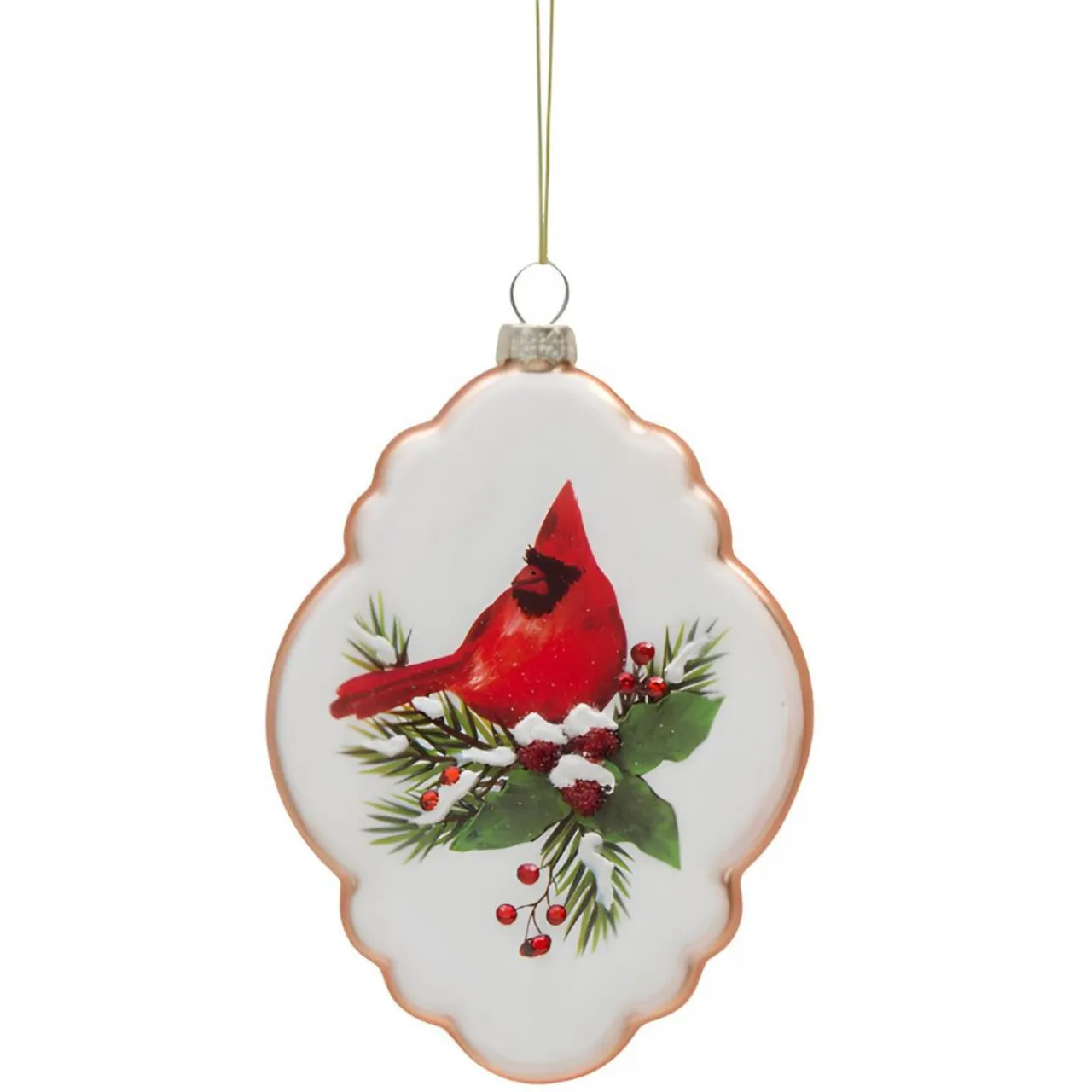 Glass Cardinal Oval Ornament - Festive Decor< Clearance
